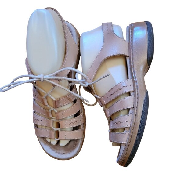Vintage Dansko 37 Tan Leather Fisherman Sandals 6.5 7 Open Toe Comfort ELENA - Picture 1 of 7